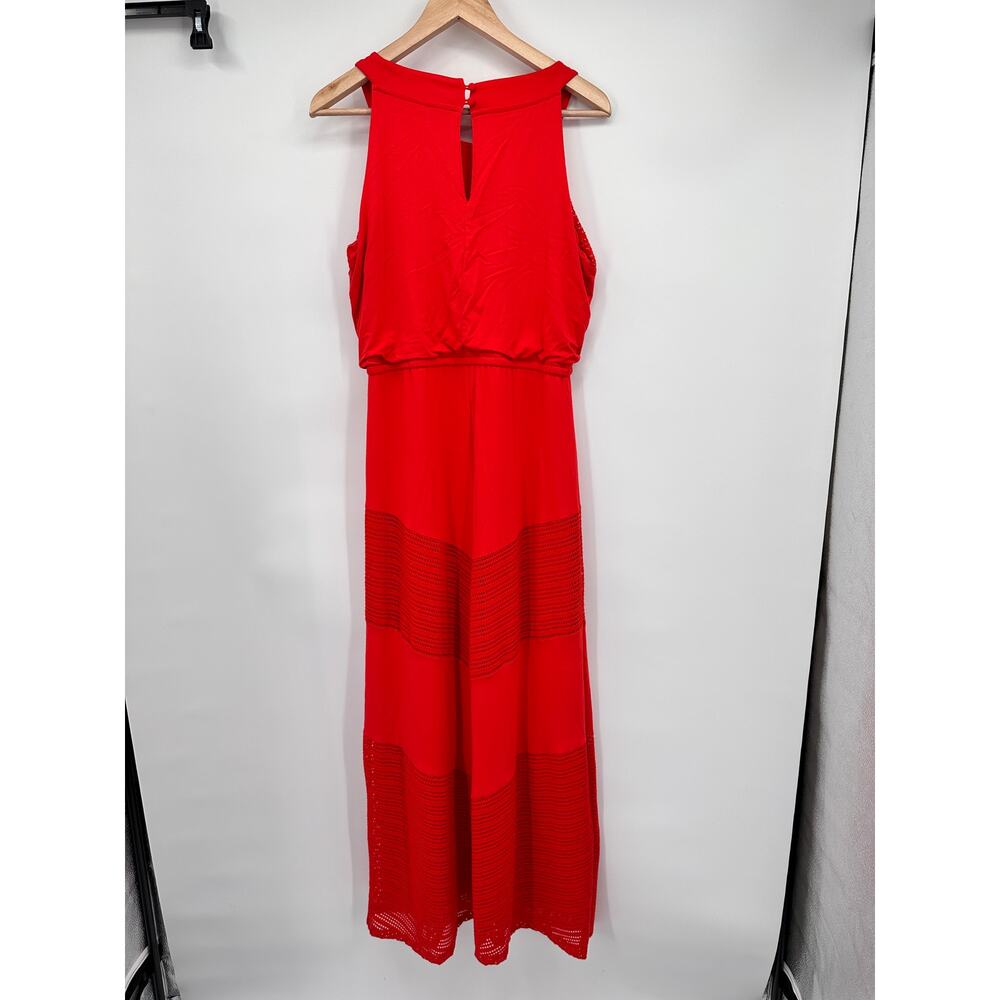 CHICO'S Red Eylet Texture Detail Halter Maxi Dress // S - Picture 10 of 15